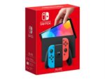 Nintendo Switch (modelo OLED) con mandos Joy-Con azul neón/rojo neón.