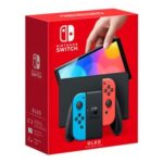 Nintendo Switch (modelo OLED) con mandos Joy-Con azul neón/rojo neón.